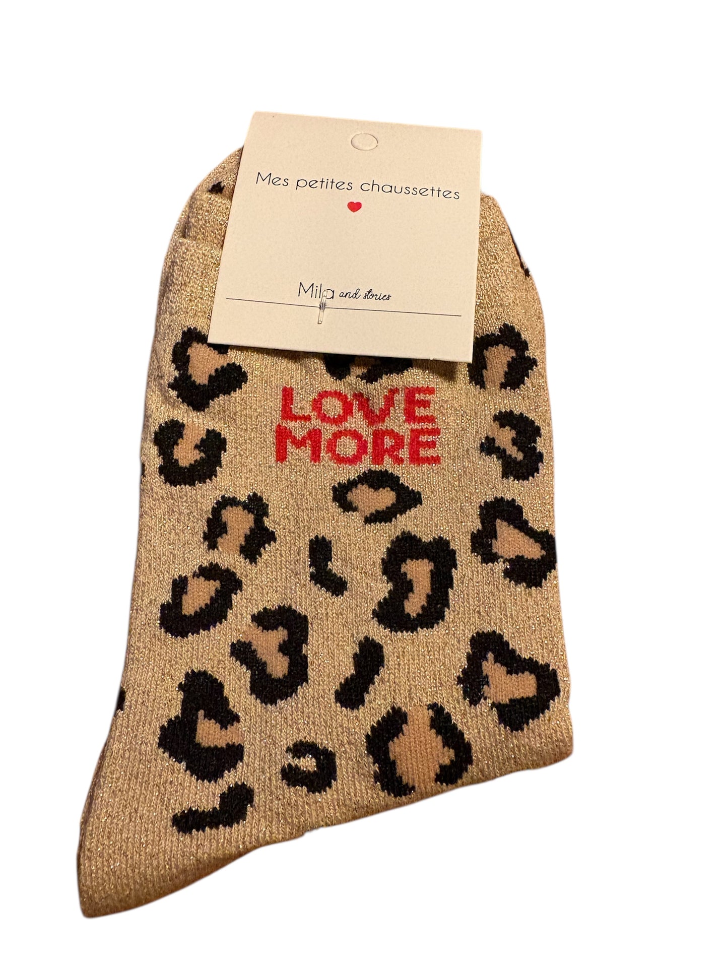 Chaussettes à pailettes léopard "Love more"