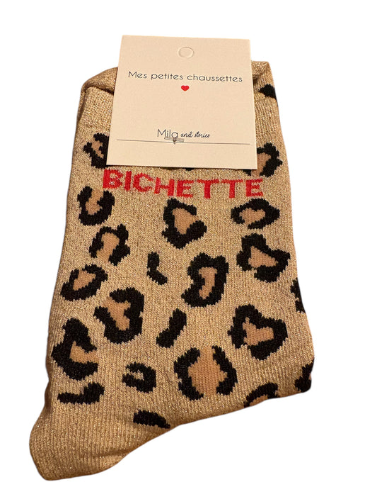 Chaussettes à paillettes léopard "Bichette"