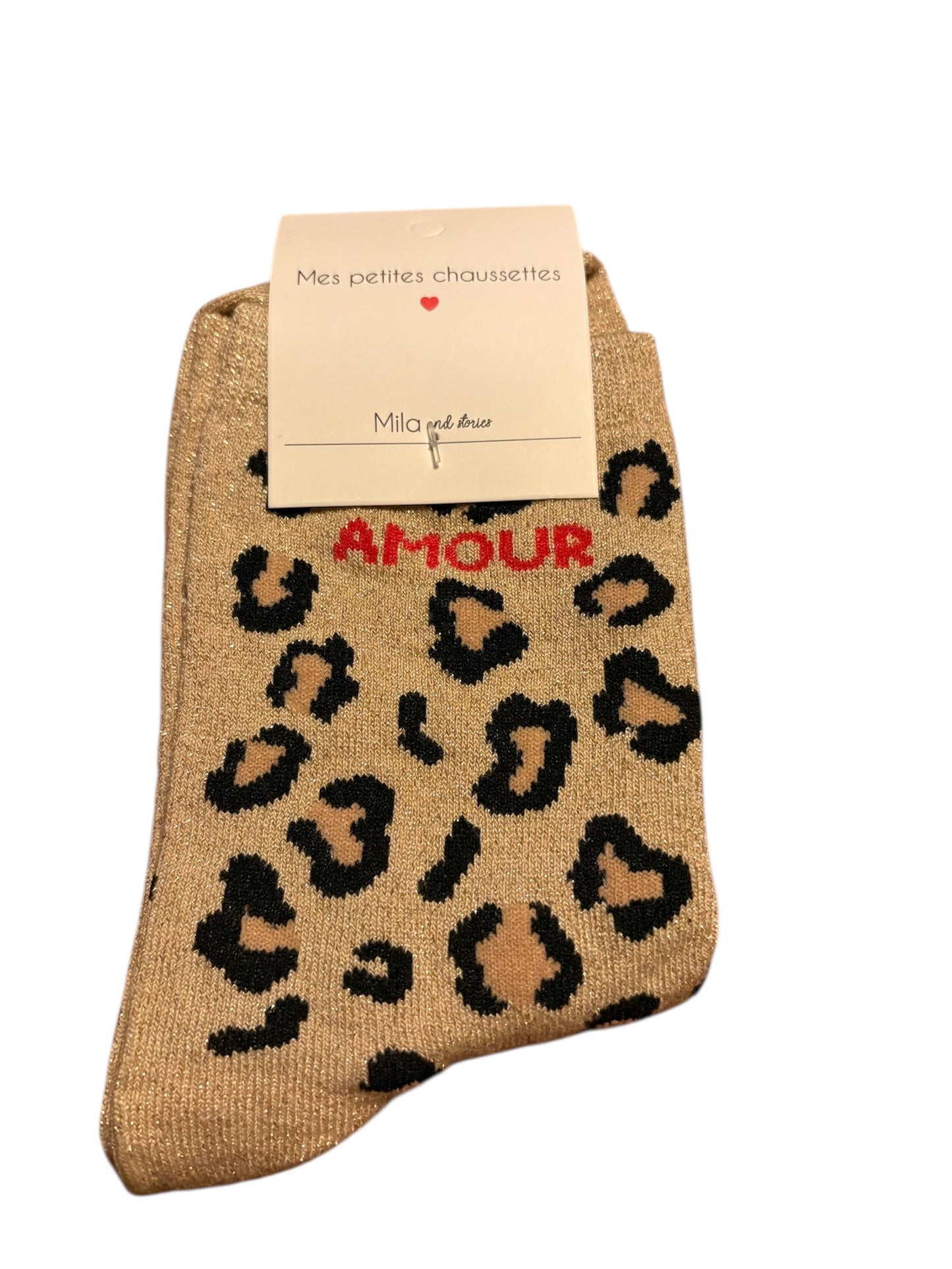Chaussettes à pailettes léopard "Amour"