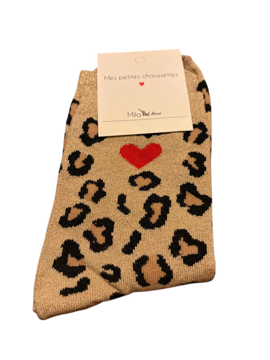 Chaussettes à paillettes léopard "coeur"